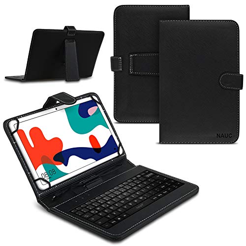 NAUCI Tablet Hülle kompatibel für Huawei MatePad T10 / T10s Tasche Tastatur Keyboard QWERTZ Schutzhülle Cover Standfunktion USB Schutz Case, Farben:Schwarz von NAUCI