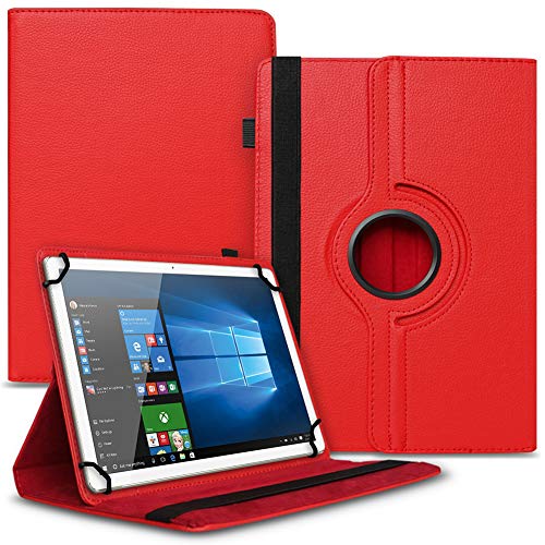 NAUCI Tablet Hülle kompatibel mit A-Rival Bioniq P 116 Tasche Schutzhülle Case 10 Zoll Universal Cover aus Kunst-Leder Standfunktion 360° Drehbar, Farbe:Rot von NAUCI