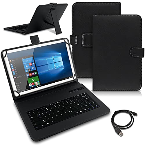NAUCI Tablet Hülle kompatibel mit ACER Iconia Tab P10 P11 A10 Tasche Tastatur Bluetooth Keyboard QWERTZ Schutzhülle Cover Standfunktion Schutz Case, Farben:Schwarz von NAUCI