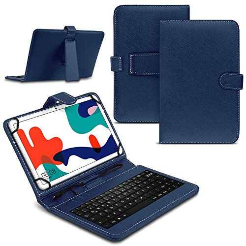 NAUCI Tablet Hülle kompatibel mit Blackview Tab 16 15 13 12 11 10 Pro 9 8 8E Tasche Tastatur Keyboard QWERTZ Schutzhülle Cover Standfunktion USB Schutz Case, Farben:Blau von NAUCI