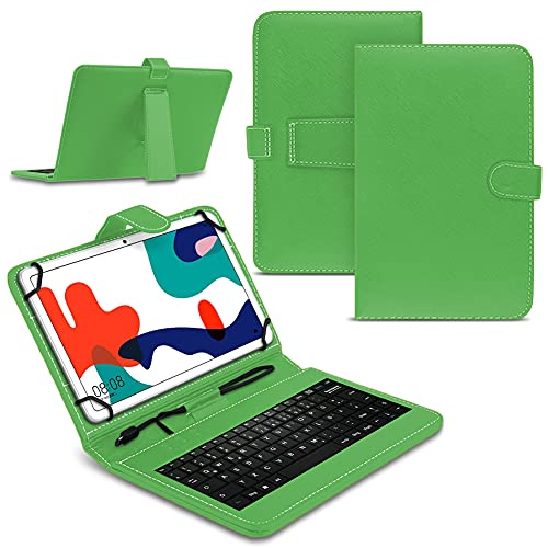 NAUCI Tablet Hülle kompatibel mit Blackview Tab 16 15 13 12 11 10 Pro 9 8 8E Tasche Tastatur Keyboard QWERTZ Schutzhülle Cover Standfunktion USB Schutz Case, Farben:Grün von NAUCI
