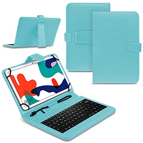 NAUCI Tablet Hülle kompatibel mit Blackview Tab 16 15 13 12 11 10 Pro 9 8 8E Tasche Tastatur Keyboard QWERTZ Schutzhülle Cover Standfunktion USB Schutz Case, Farben:Türkis von NAUCI