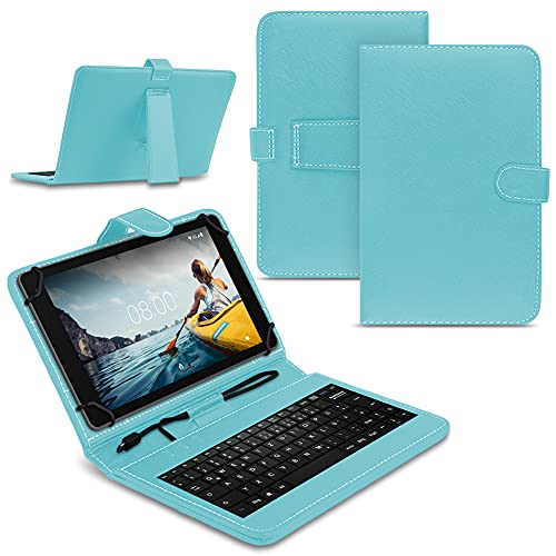 NAUCI Tablet Hülle kompatibel mit Medion Lifetab E10750 Tasche Tastatur Keyboard QWERTZ Schutzhülle Cover Standfunktion USB Schutz Case, Farben:Türkis von NAUCI