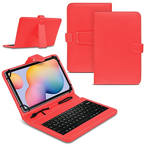 NAUCI Tablet Hülle kompatibel mit Xiaomi Mi Pad 6/6 Pro 11 Tasche Tastatur Keyboard QWERTZ Schutzhülle Cover Standfunktion USB Schutz Case, Farben:Rot von NAUCI