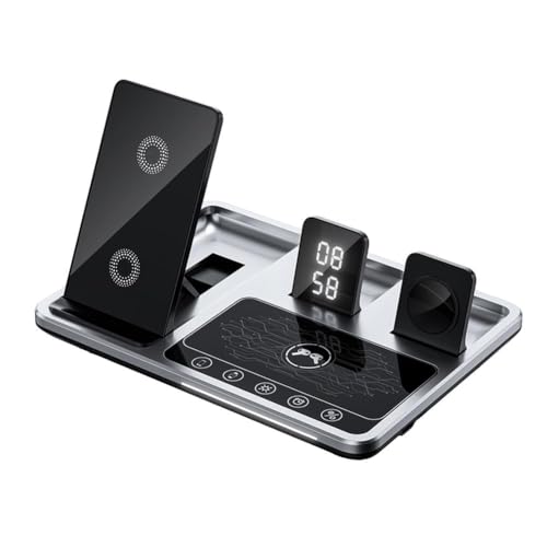 4-in-1-Ladestation mit automatischer Erhöhung und Digitaluhr für iPhone, Ladegerät für AirPods, Desktop, S6M6, faltbar 4-in-1-Ladestation mit automatischer Erhöhung und Digitaluhr für iPhone, Ladegerät für AirPods, Desktop, S6M6, faltbar von NAUXIU
