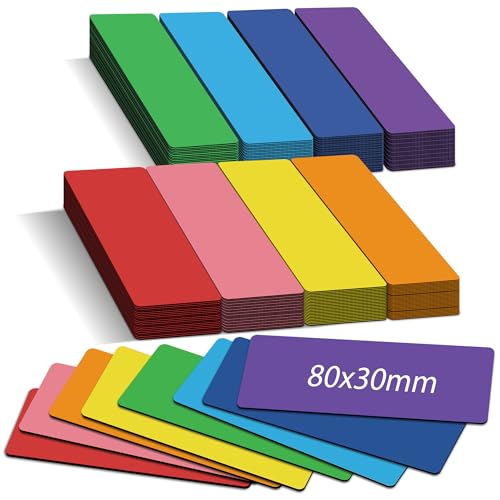 NAVIFUL Magnetstreifen beschreibbar - 8x3cm 48 Stück Magnetschilder zum beschriften & 1 Marker - 8 Farbe Abwischbare Magnete für Kanban Board, Whiteboard & Tafel von NAVIFUL