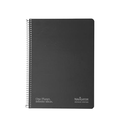 NAVIGATOR | Notizbuch A4 Hardcover | Schwarz | 4x4 kariert | Kartoneinband weich | 80 Blatt 80 Gramm | Spiralverschluss Coil-Lock | Premium Schreibpapier Perfektes Schulmaterial von NAVIGATOR