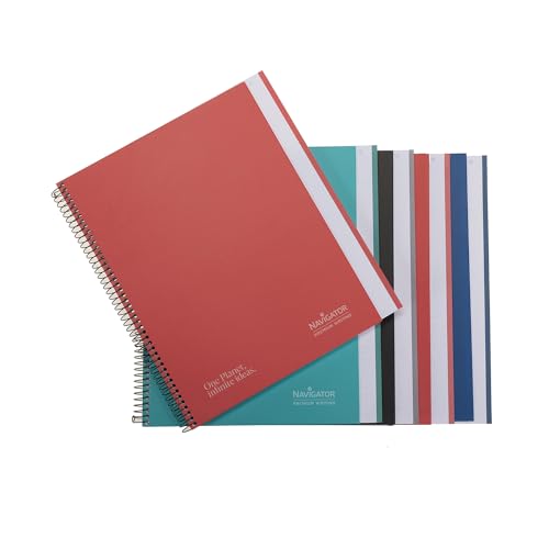 Navigator | Packung mit 5 Notizbüchern A4+ extra Hardcover | 1 Linie | farblich sortiert | Randfarbe | 80 g Papier | 80 Blatt mikroperforiert 4 Bohrungen | Spiral-Spulensperre | Premium Writing Papier von Navigator