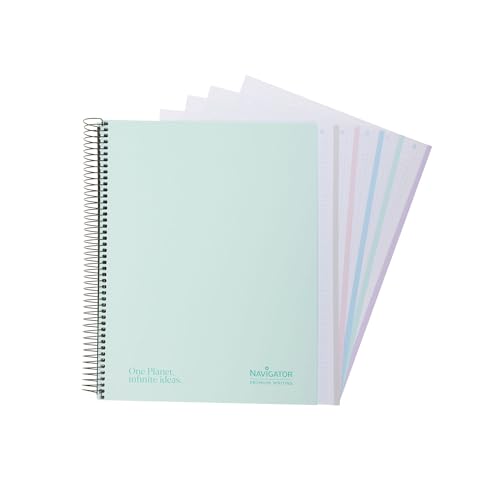 Navigator | Schulheft A4 + | kariert 5x5 | extra Hardcover | Mint | Rand 5 Farben | Papier 80g | 120 Blatt Microperforiert 4 Bohrungen | Spiral-Spul-Lock | Premium Writing Papier von Navigator