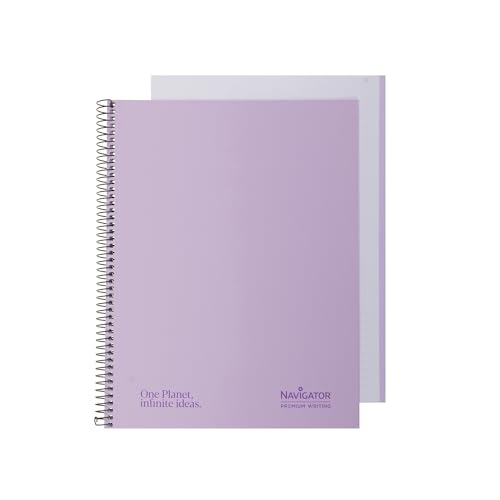 Navigator | liniertes Notizbuch A4+ extra Hardcover | 1 Linie | pastellfarbener Lavendel | 1 Rand Farbe | 80 g Papier | 80 Blatt Microperforiert 4 Bohrungen | Spiral-Spulensperre | von Navigator