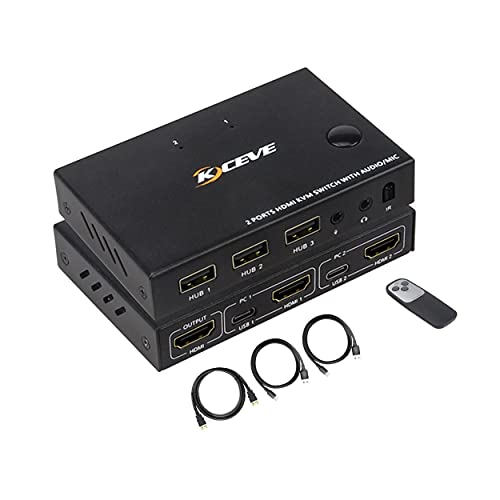 KVM Switch 4K @ 30Hz, HDMI USB 2.0 Umschalter Mit Audio Port Unterstützung 3,5 mm Klinke und Mikrofon für Laptop, PC, PS4, Xbox, Für 2 Computer Gemeinsame Tastatur- und Maus von NAWEN