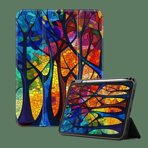 Hülle Für Ipad Air 1 (2013) Und Ipad Air 2 (2014) - Automatischer Wake/Sleep-Modus Und Stifthalter - Passend Für Modell Nr. A1474/A1475/A1476/A1566/A1567, Abstrakte Bunte Bäume von NAWVNMI