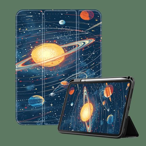 Hülle Für Ipad Air 1 (2013) Und Ipad Air 2 (2014) - Automatischer Wake/Sleep-Modus & Stifthalter - Passend Für Modell Nr. A1474/A1475/A1476/A1566/A1567,Handgezeichnetes Planetenuniversum von NAWVNMI