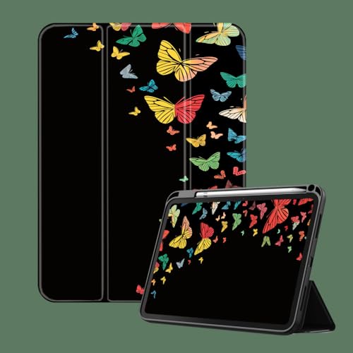 Hülle Kompatibel Mit Ipad 10. Generation (2022) 10,9 Zoll, Ultra Slim Schutzhülle Mit Transparenter Rückschale Mit Stifthalter & Auto Wake Sleep-Farbe Schmetterling von NAWVNMI
