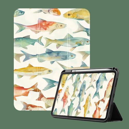 Hülle Kompatibel Mit Ipad 9./8./7. Generation (Modell 2021/2020/2019, 10,2 Zoll) - Dreifach Faltbare Hülle Mit Automatischer Wake/Sleep-Funktion Und Stifthalter, Bunter Fisch von NAWVNMI