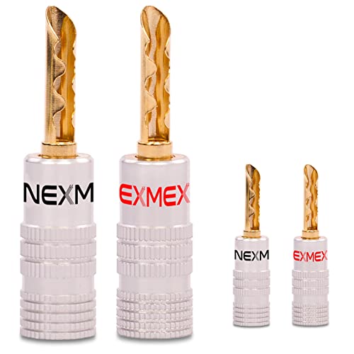 4X Hohl Bananenstecker NEXMEX High End Stecker für Lautsprecherkabel Steckverbinder für Kabel bis 6mm² 24K vergoldet löt- oder schraubbar Flexibler Anschluss Tube für HiFi-Boxen Verstärker Endstufen von NAmobile