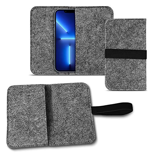 Filz Tasche kompatibel für Apple iPhone 13 / Pro Handy Cover Hülle Case Filztasche Handyhülle mit Kartenfach in Grau mit Straffen Gummiband, Farben:Dunkel Grau von NAmobile