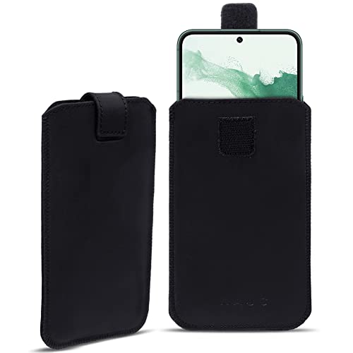 Handy Hülle kompatibel mit Samsung Galaxy S22 Plus Ultra Leder Tasche Schwarz Schutzhülle Case Cover Pull Tab von NAmobile