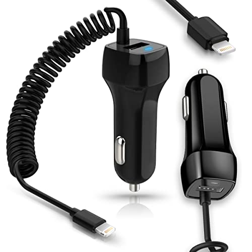 Ladekabel Auto KFZ Ladegerät Dual Ladeadapter Lade Kabel Daten Gerät 3,1A integriertes dehnbares Ladekabel kompatibel mit iPhone Schnellladegerät zusätzlicher freier USB Anschluss, Farbe:Schwarz von NAmobile