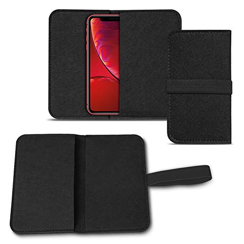 NAmobile Filz Hülle für Smartphones Cover Tasche Case Filztasche mit Kartenfach in Grau mit Straffen Gummiband passend für Apple iPhone Xr, Farben:Schwarz von NAmobile