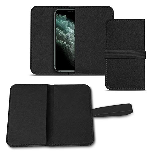 NAmobile Filz Tasche kompatibel für Apple iPhone 11 Pro Max Handy Cover Hülle Case Filztasche Handyhülle mit Kartenfach in Grau mit Straffen Gummiband, Farben:Schwarz von NAmobile