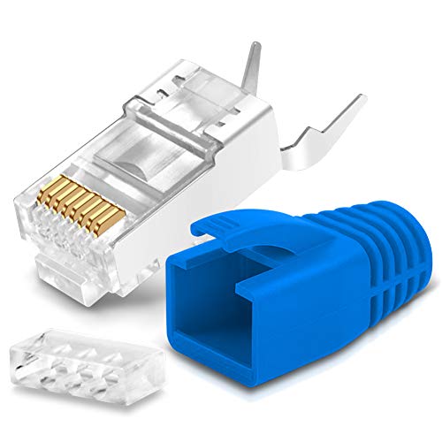 Netzwerkstecker Netzwerk DSL Stecker CAT7 CAT7A CAT6 CAT6A CAT5 RJ45 DSL LAN vergoldete Kontakte Knickschutz, Farbe:Blau, Stückzahl:100 Stück Netzwerkstecker Netzwerk DSL Stecker CAT7 CAT7A CAT6 CAT6A CAT5 RJ45 DSL LAN vergoldete Kontakte Knickschutz, Farbe:Blau, Stückzahl:100 Stück von NAmobile