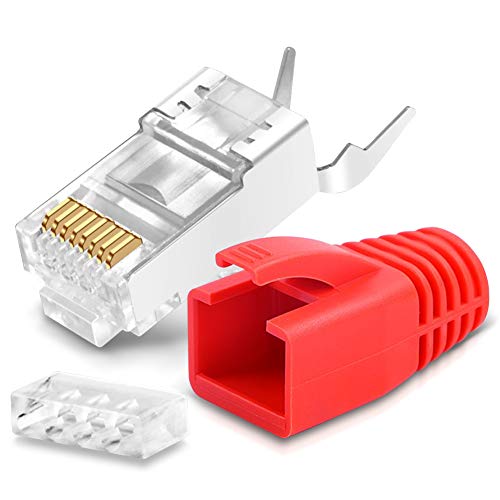 Netzwerkstecker Netzwerk DSL Stecker CAT7 CAT7A CAT6 CAT6A CAT5 RJ45 DSL LAN vergoldete Kontakte Knickschutz, Farbe:Rot, Stückzahl:1 Stück von NAmobile