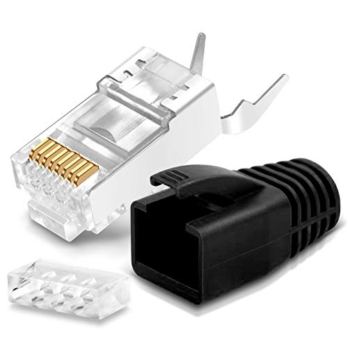 Netzwerkstecker Netzwerk DSL Stecker CAT7 CAT7A CAT6 CAT6A CAT5 RJ45 DSL LAN vergoldete Kontakte Knickschutz, Farbe:Schwarz, Stückzahl:1 Stück von NAmobile