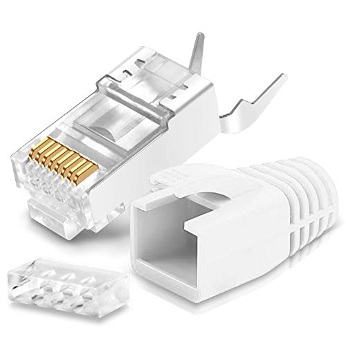 Netzwerkstecker Netzwerk DSL Stecker CAT7 CAT7A CAT6 CAT6A CAT5 RJ45 DSL LAN vergoldete Kontakte Knickschutz, Farbe:Weiss, Stückzahl:100 Stück von NAmobile