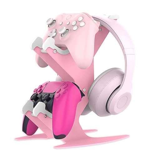 NBCP Controller Halter, Multifunktions Game Controller Headset Halterung für Xbox Series x/Xbox One / PS5 / PS4 / Switch, Aluminium Metall Material Game Controller Zubehör (Rosa) von NBCP