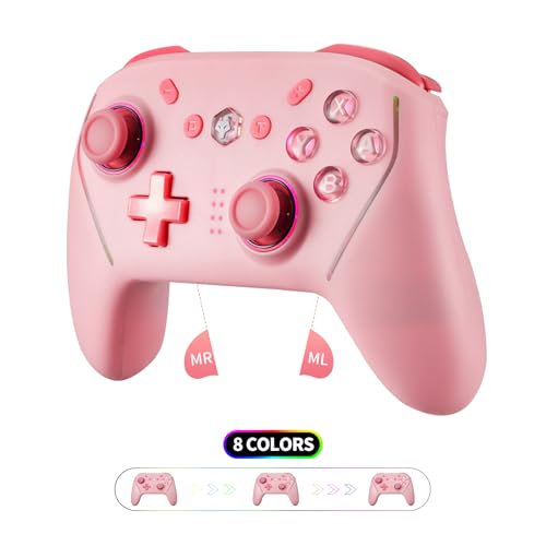 NBCP Controller für Switch, kabelloser Pro Controller für Switch Lite, Switch Remote-Gamepad Joystick, Dual VibrationGyro/Vibration/Turbo/NFC/Wake-Up/Screenshot (Rosa) von NBCP