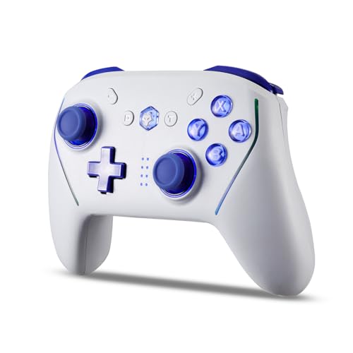 NBCP Controller für Switch, kabelloser Pro Controller für Switch Lite, Switch Remote-Gamepad Joystick, Dual VibrationGyro/Vibration/Turbo/NFC/Wake-Up/Screenshot (blau und weiß) von NBCP