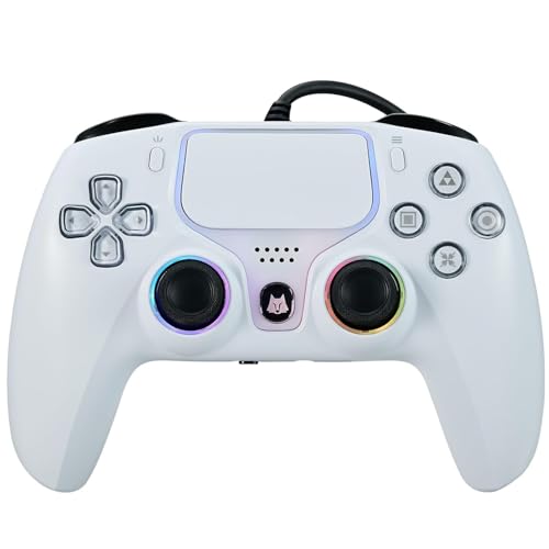 NBCP Wired Controller für PS-5 Kabelgebundenes Gaming Controller Gamepad PS5 Pro, PS5 Slim, PS4, and PC/Steam, Turbo- und Makrofunktionen, Dual-Vibration, 3,5-mm-Audiobuchse (Weiß) von NBCP