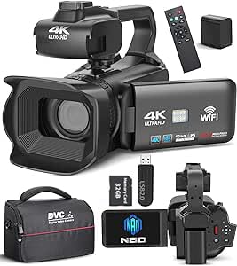 Camcorder 4K Videokamera HD Autofokus 64MP 60FPS 18X Zoom Digitale Vlogging Kamera für YouTube 4.0" Touch Screen WiFi Webcam Videokamera mit Gegenlichtblende, Stabilisator, Mikrofon, 32G SD Karte von NBD