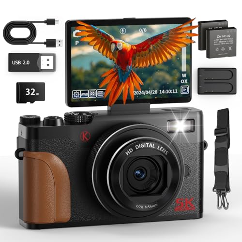 NBD 5K Digitalkamera 64MP mit 18X Zoom & Vlogging-Funktion, 3" 180° Drehdisplay, 4K/60fps Video – Leicht 238g + 32GB Karte & 2 Akkus(Schwarz) von NBD