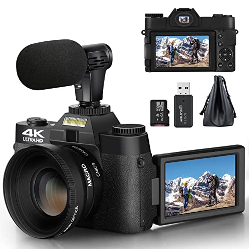 NBD Digitalkamera, 4K Digitale Vlogging-Kamera mit 180° faltbarem Bildschirm, WiFi, Makro- und Weitwinkelobjektiv, App-Steuerung, Externe Mikrofone, 16X Zoom, 32 GB TF-Karte - Kamera für Fotografie von NBD