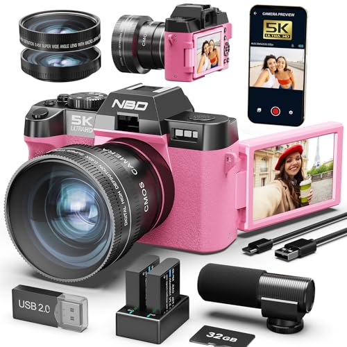NBD Appareil Photo Numérique,5K 48MP Autofocus Vlogging Appareil Photo Avec Microphone et pNBD-S110-QT-EU-2411 2 Stück 11 mm x 190 mm Hot Melt Klebestifte, Modelle schwarz (Rosa) von NBD