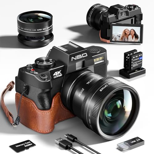 NBD Digitalkamera 4K 48 MP Autofokus mit Weitwinkelobjektiv und Makro, 16-facher Zoom, 32 GB Karte und Mikrofon, 3,0 Zoll (8,1 cm) NBD-S100-WM-DPT-EU-2411 von NBD