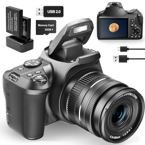 NBD Digitalkamera 4K mit 40-fachem Zoom, 64 MP DSLR-Kamera für Anfänger in der Fotografie, Kamera Autofokus HD 1080P für Vlogging mit EIS, SD-Karte 32 GB, 2 Akkus 05Y von NBD