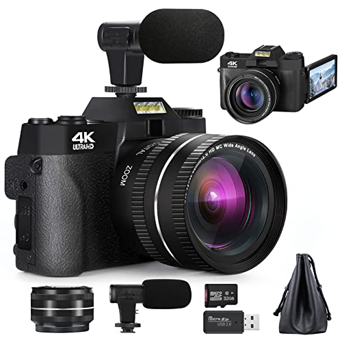 NBD Digitalkamera für Fotografie, 4K Vlogging Digitalkamera mit 180° Flip-Display, WiFi, rosafarben, Makro- und Weitwinkelobjektiv, App-Steuerung, Externe Mikrofone, 16X Zoom, 32GB TF-Karte von NBD