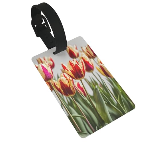 Leichte, bunte Gepäckanhänger mit Tulpenmuster, niedliches und einzigartiges Reisezubehör, abnehmbarer Gurt von NBRIEU