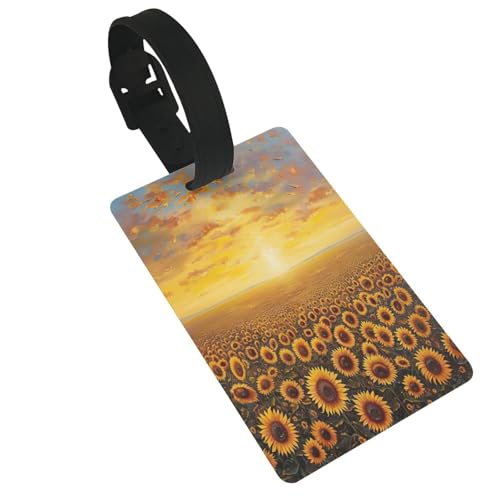 Leichter Gepäckanhänger mit Sonnenblumenfeld, Sonnenuntergang, Blumenmeer, niedliches und einzigartiges Reisezubehör, abnehmbarer Riemen Leichter Gepäckanhänger mit Sonnenblumenfeld, Sonnenuntergang, Blumenmeer, niedliches und einzigartiges Reisezubehör, abnehmbarer Riemen von NBRIEU