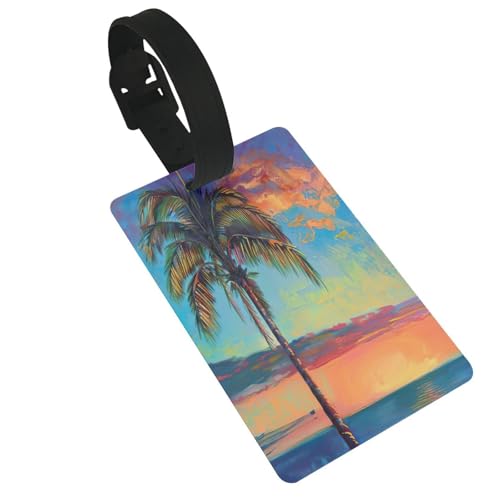 Leichter Gepäckanhänger mit Sonnenuntergangspalmen-Druck, niedliches und einzigartiges Reisezubehör, abnehmbarer Riemen Leichter Gepäckanhänger mit Sonnenuntergangspalmen-Druck, niedliches und einzigartiges Reisezubehör, abnehmbarer Riemen von NBRIEU