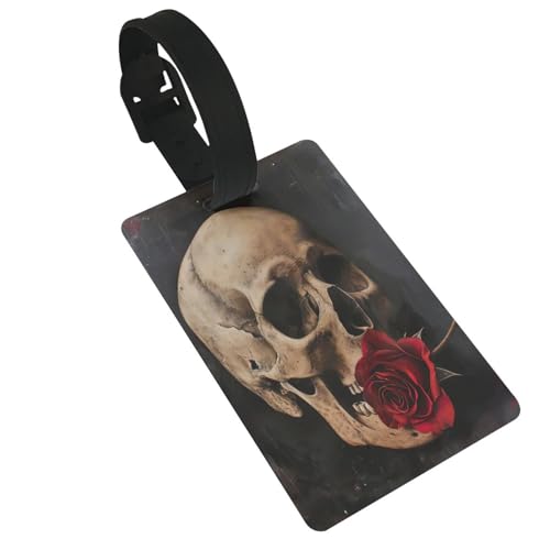 Leichter Gepäckanhänger mit Totenkopf- und Rose-Aufdruck, niedliches und einzigartiges Reisezubehör, abnehmbarer Gurt Leichter Gepäckanhänger mit Totenkopf- und Rose-Aufdruck, niedliches und einzigartiges Reisezubehör, abnehmbarer Gurt von NBRIEU