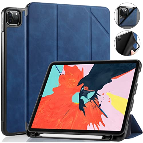 Ototon® Schutzhülle für iPad Pro 11 Zoll 2020, Schutzhülle mit Fallschutz aus TPU + Leder mit Stifthalter, Magnetverschluss, Cover Smart Slim Auto Standby-/Wecker (blau) von NC