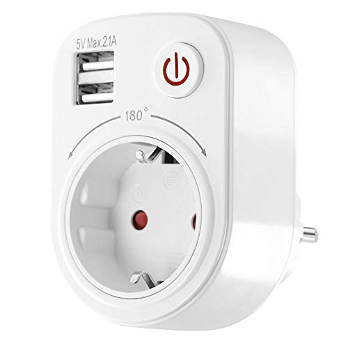 USB Ladegerät Steckdosenadapter 2100mA drehbar schwenkbar Kinderschutz Schalter Reiseadapter weiß von NCC-Licht