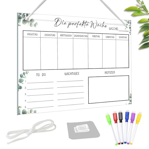 NCCHDZSW Wochenplaner Abwischba 30 x 20 cm Memoboard mit 6 Abwischbar Stifte Und 1 Schlüsselband Whiteboard Wochenplaner Block Kühlschrank Kalender Acryl Kalender für Büro Schule Küche von NCCHDZSW