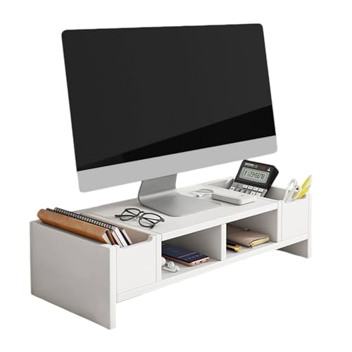 Monitorständer aus Holz, Ergonomischer Desktop Monitor Riser Stand, mit Schublade 2 Ebenen Notebook Stand Monitor Riser für Computer Flachbildschirm TV, iMac PC Drucker, Weiß ( 49* 20. 4* 10cm ) von NCONCO