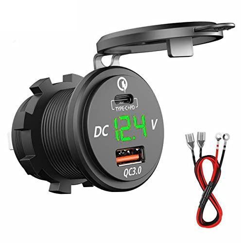 NCONCO ﻿12V/ 24V USB Charger PD+ Quick Charge 3. 0 Charger Socket Adapter with LED Voltmeter, Waterproof Aluminium Cigarette Lighter USB Charger DIY Kit for Car, Marine, Motorcycle, Motorhome, Boat von NCONCO