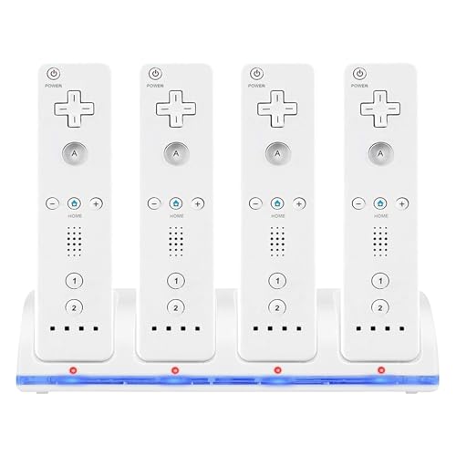 NCONCO 4 IN 1 Wii Controller Ladestation mit 4- wiederaufladbaren Batterien und LED- Anzeigen für Wii Controller von NCONCO